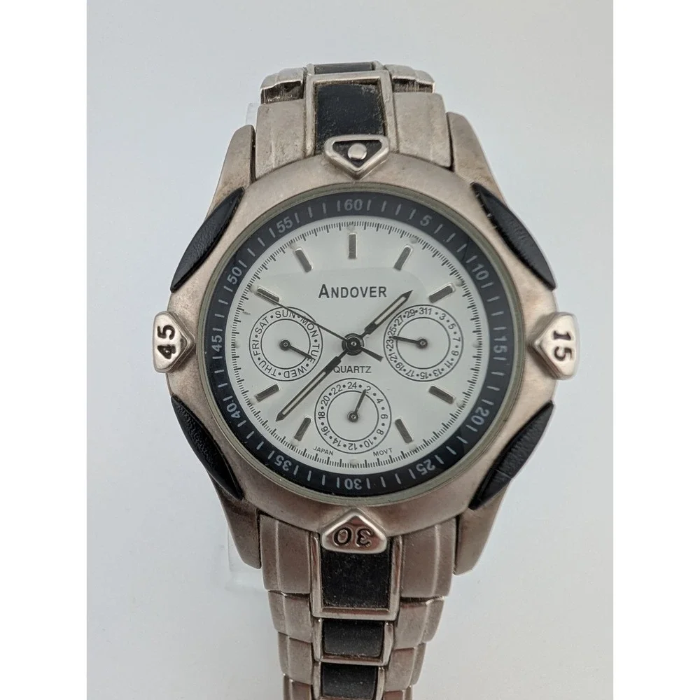 Andover Watch Men 40mm Case‎ Black & Silver 6.75
